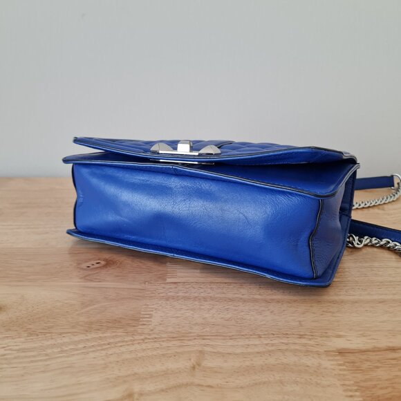 Rebecca Minkoff Diamond Quilted Love Crossbody Cobalt Blue Silver Shoulder Bag - Picture 5 of 12